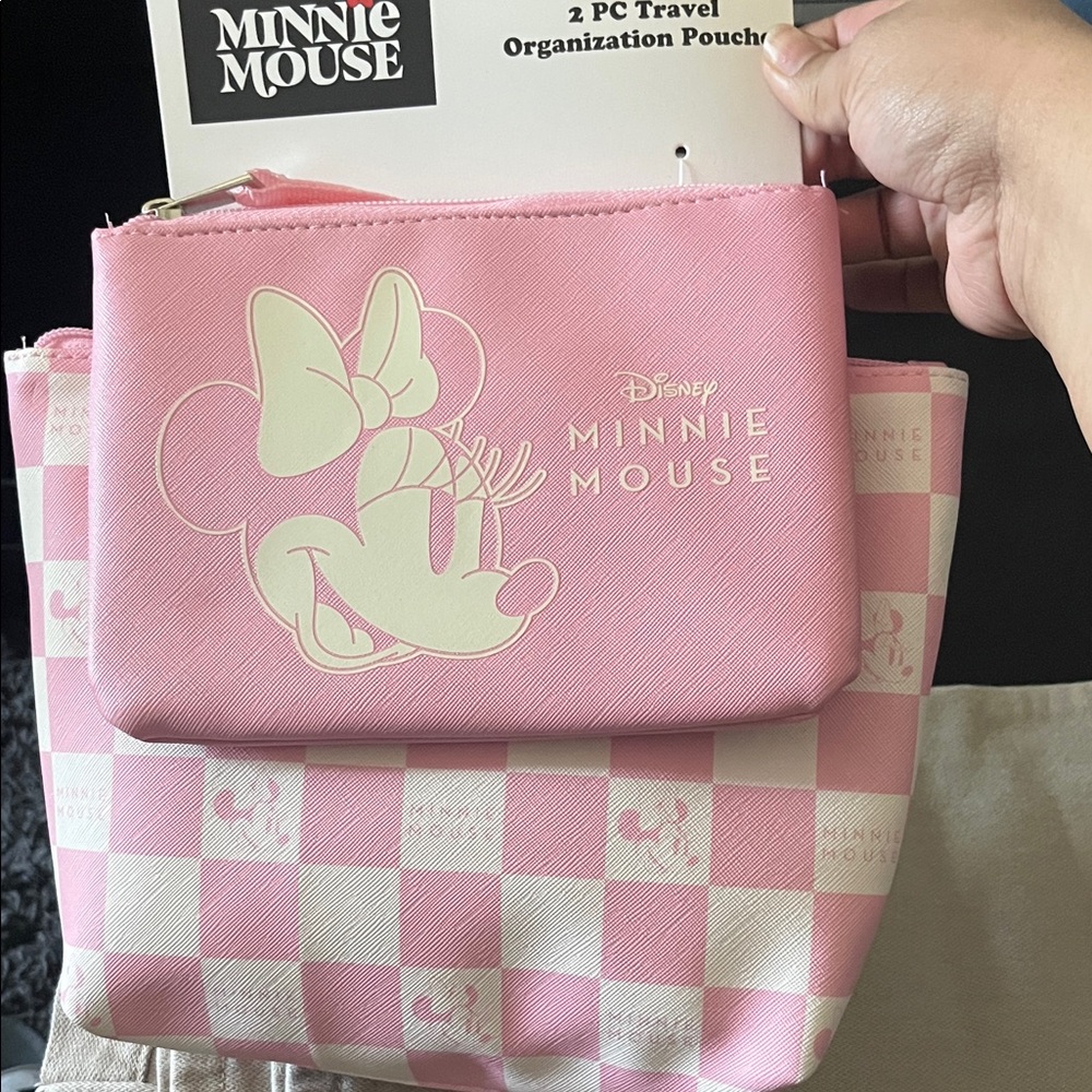 Disney Minnie Mouse Pink and Cream 2-Piece Travel Pouch Set